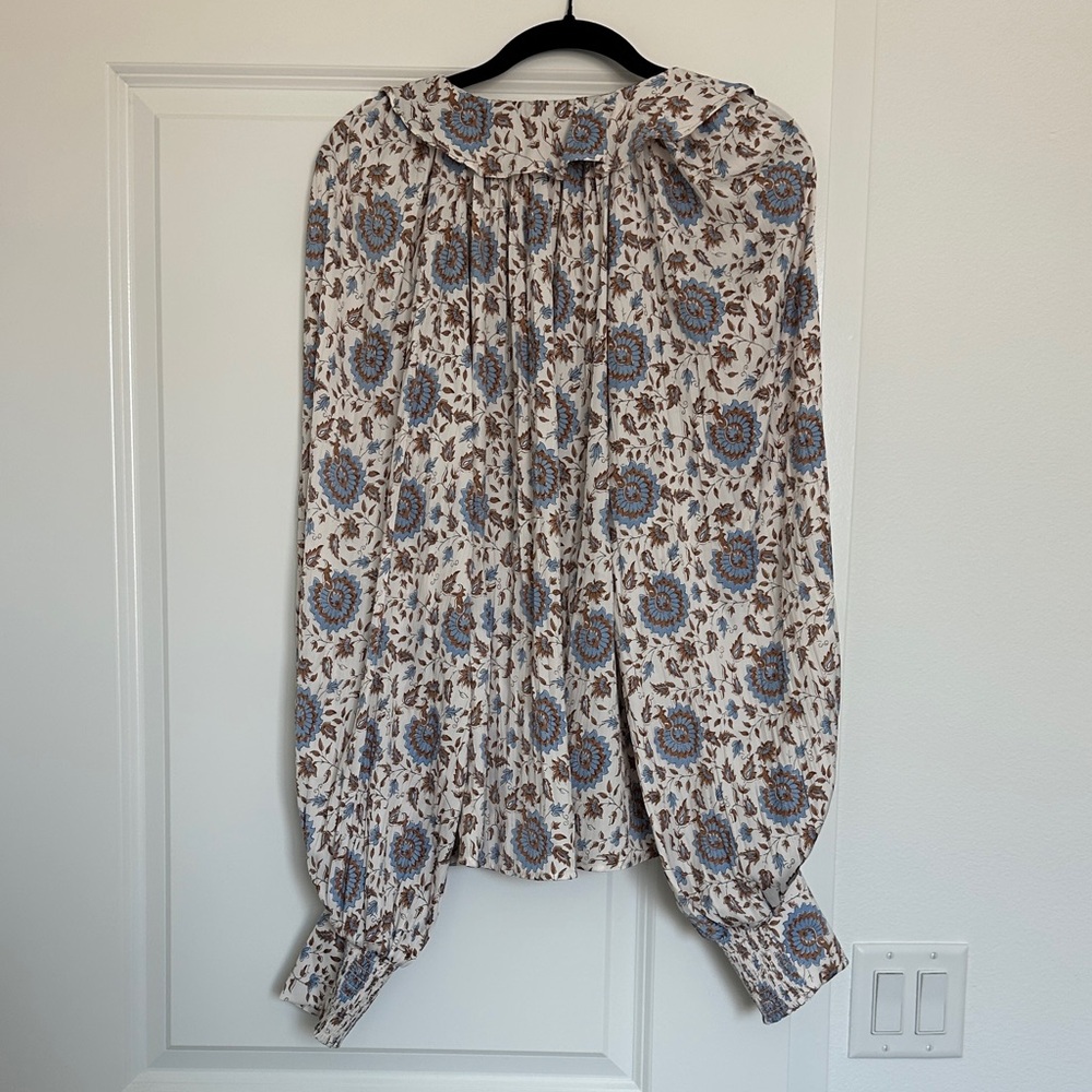 Anthropologie Blue and Brown Floral Blouse - Picture 3 of 6